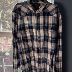 Lucky Brand Navy and Cream Plaid Shirt